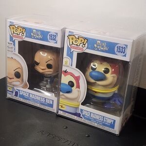 Funko Pop Space Madness Ren #1532 & Space Madness Stimpy #1533 W/ Pop Protectors